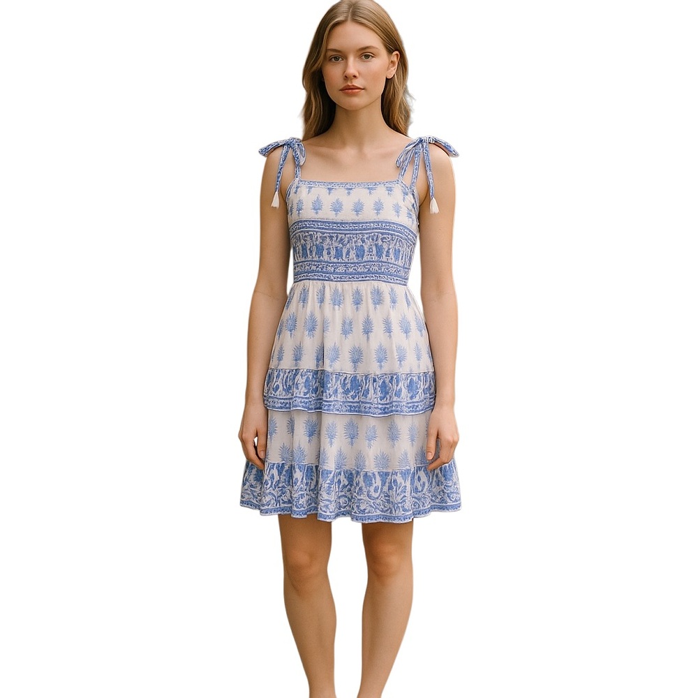 Bell by Alicia Bell Blue and White Sundress Medium